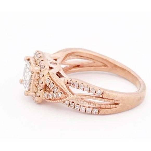 Diamond Engagement Ring Princess & Round 10K Rose Gold - Size 4,5,6,7 - Picture 10 of 12
